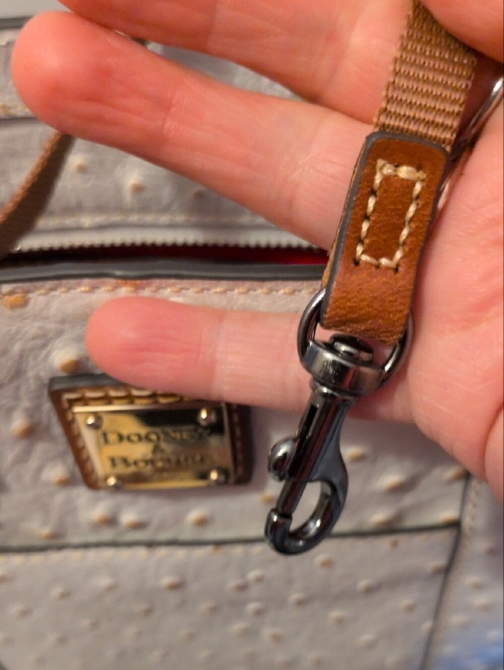 Dooney & Bourke White Ostrich-Embossed Tote with Tan Straps Dust Bag  Included! - Picture 10 of 16